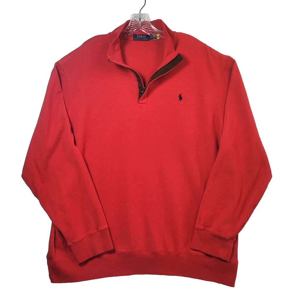 Polo Ralph Lauren Men's Luxury Jersey Quarter-Zip Red Pullover Sweater XXL